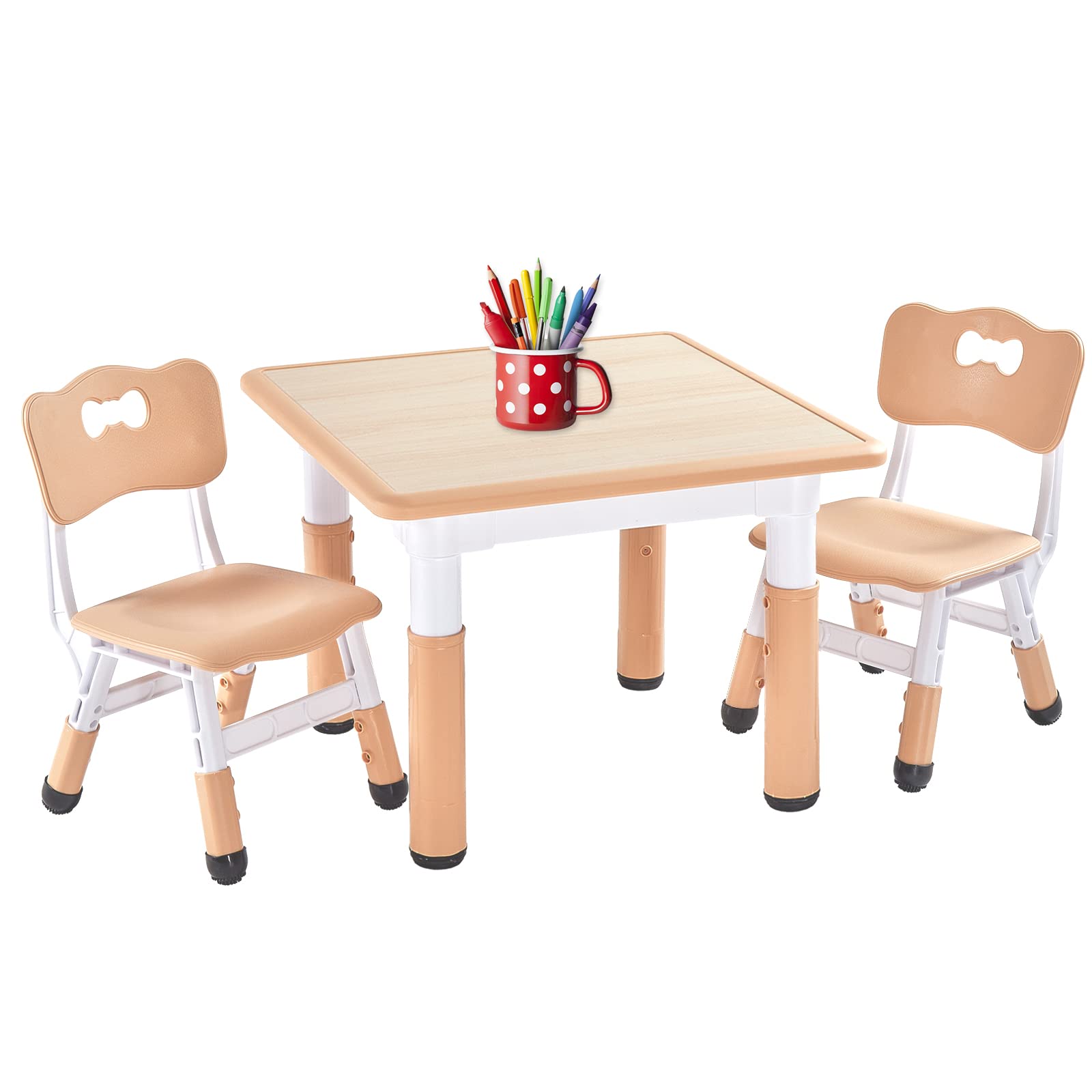 FUNLIO Kids Table and 2 Chairs Set, Height Adjustable Toddler Table an ...