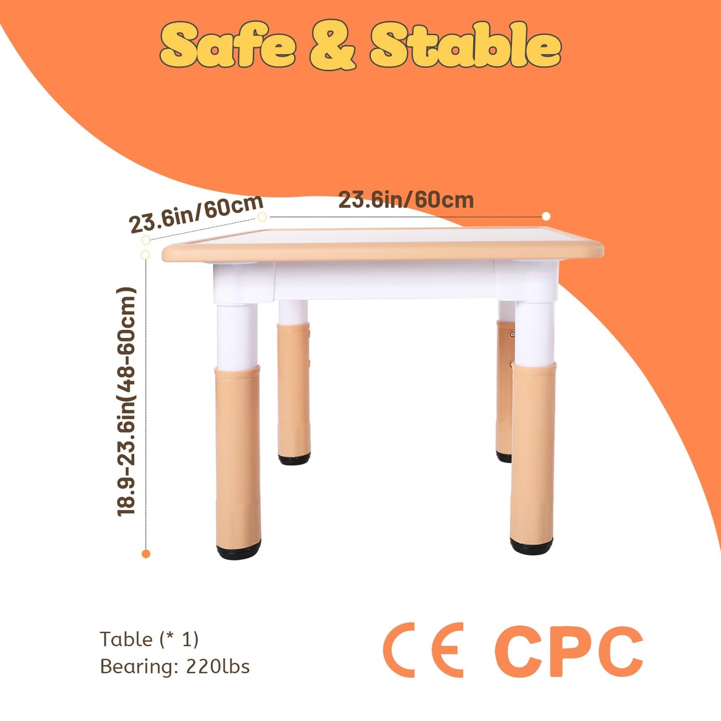 FUNLIO Adjustable Kids Table, 3 Level Height Adjustable