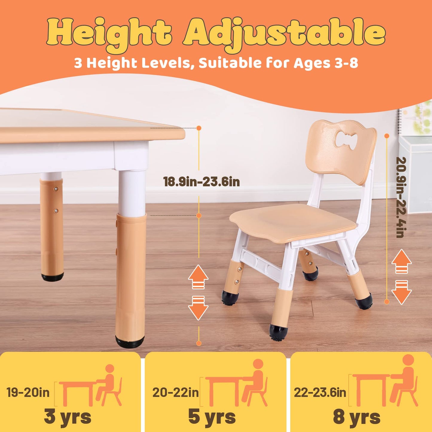 FUNLIO Kids Table and 2 Chairs Set, Height Adjustable Toddler Table and Chair Set