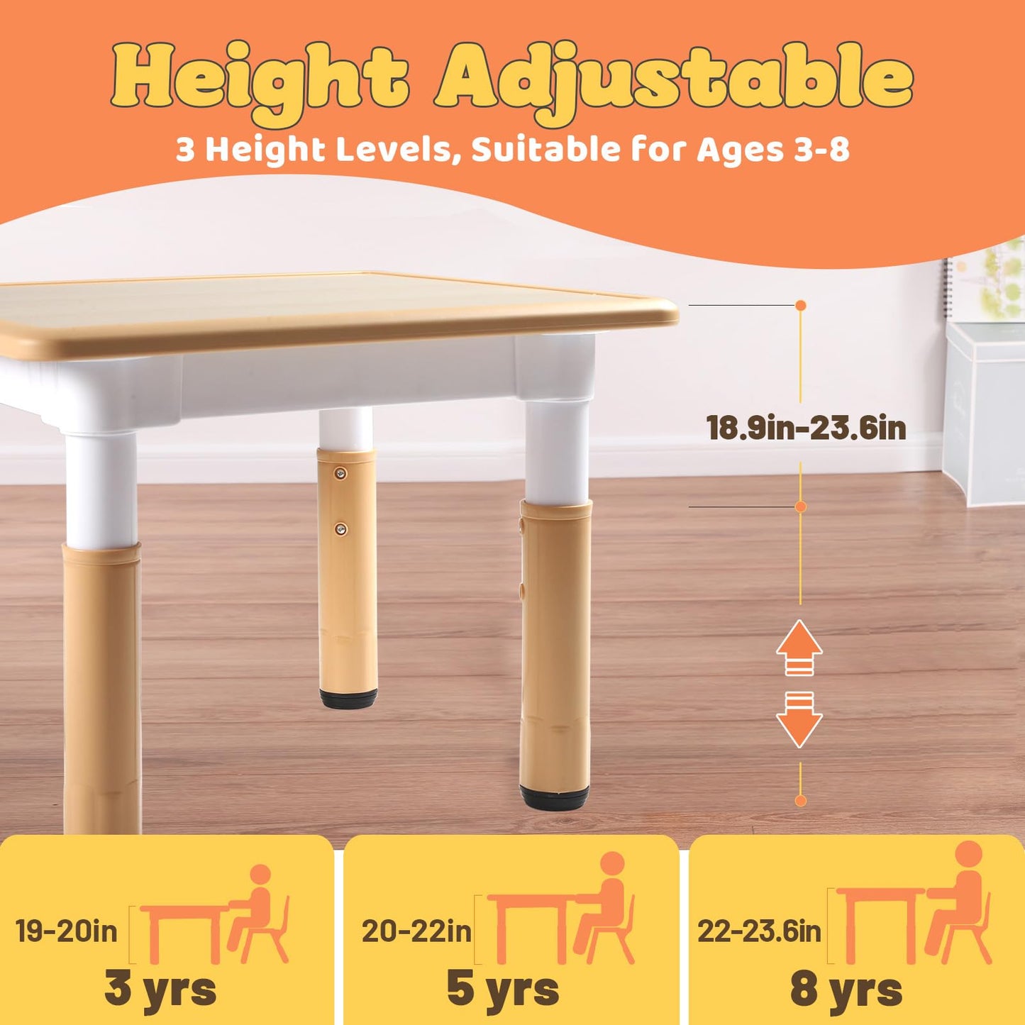 FUNLIO Adjustable Kids Table, 3 Level Height Adjustable