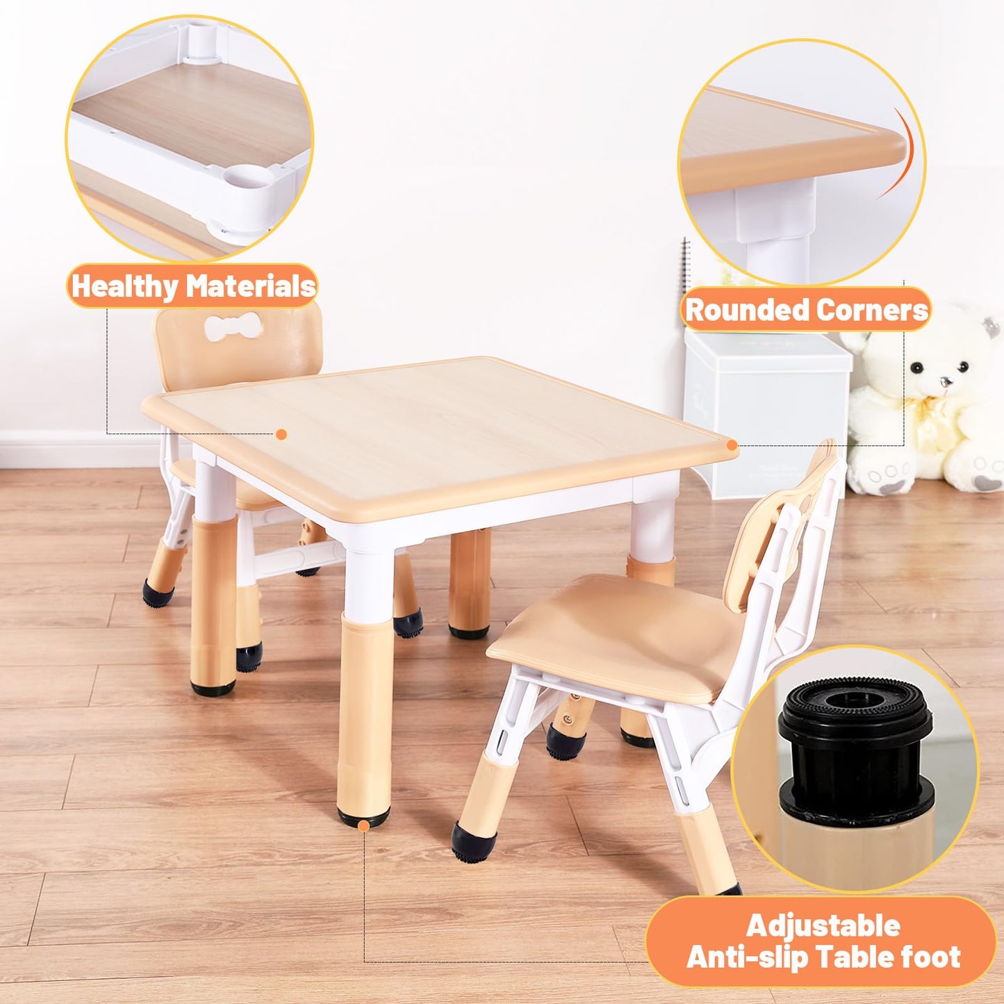 FUNLIO Adjustable Kids Table, 3 Level Height Adjustable