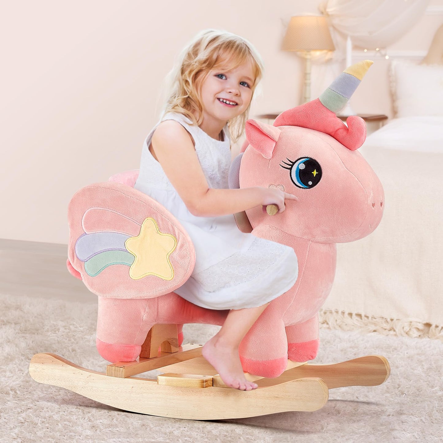 FUNLIO Unicorn Baby Rocking Horse, Pink Fairy Unicorn Rocking Horse