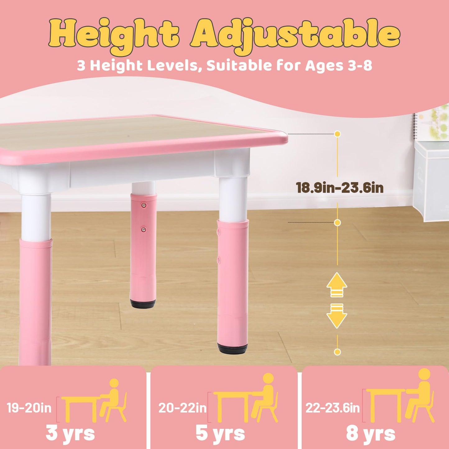 FUNLIO Adjustable Kids Table, 3 Level Height Adjustable