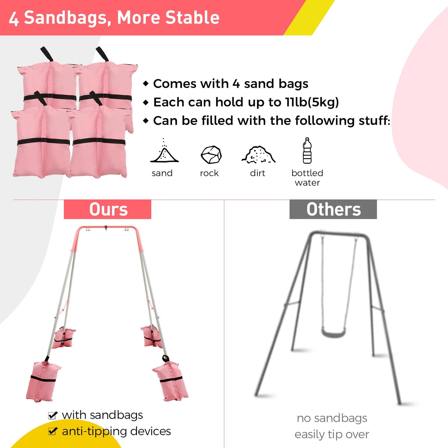 FUNLIO Foldable Swing Stand for Kids with 4 Sandbags