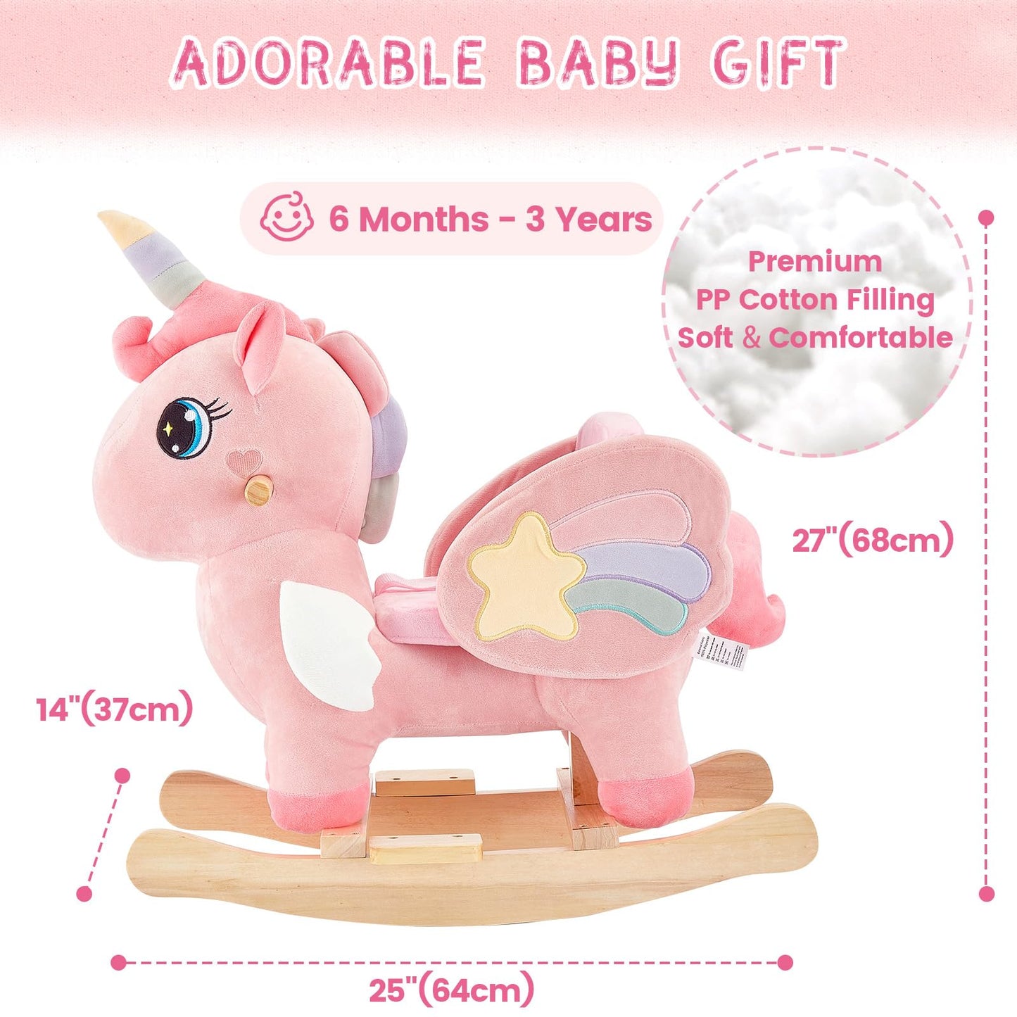 FUNLIO Unicorn Baby Rocking Horse, Pink Fairy Unicorn Rocking Horse