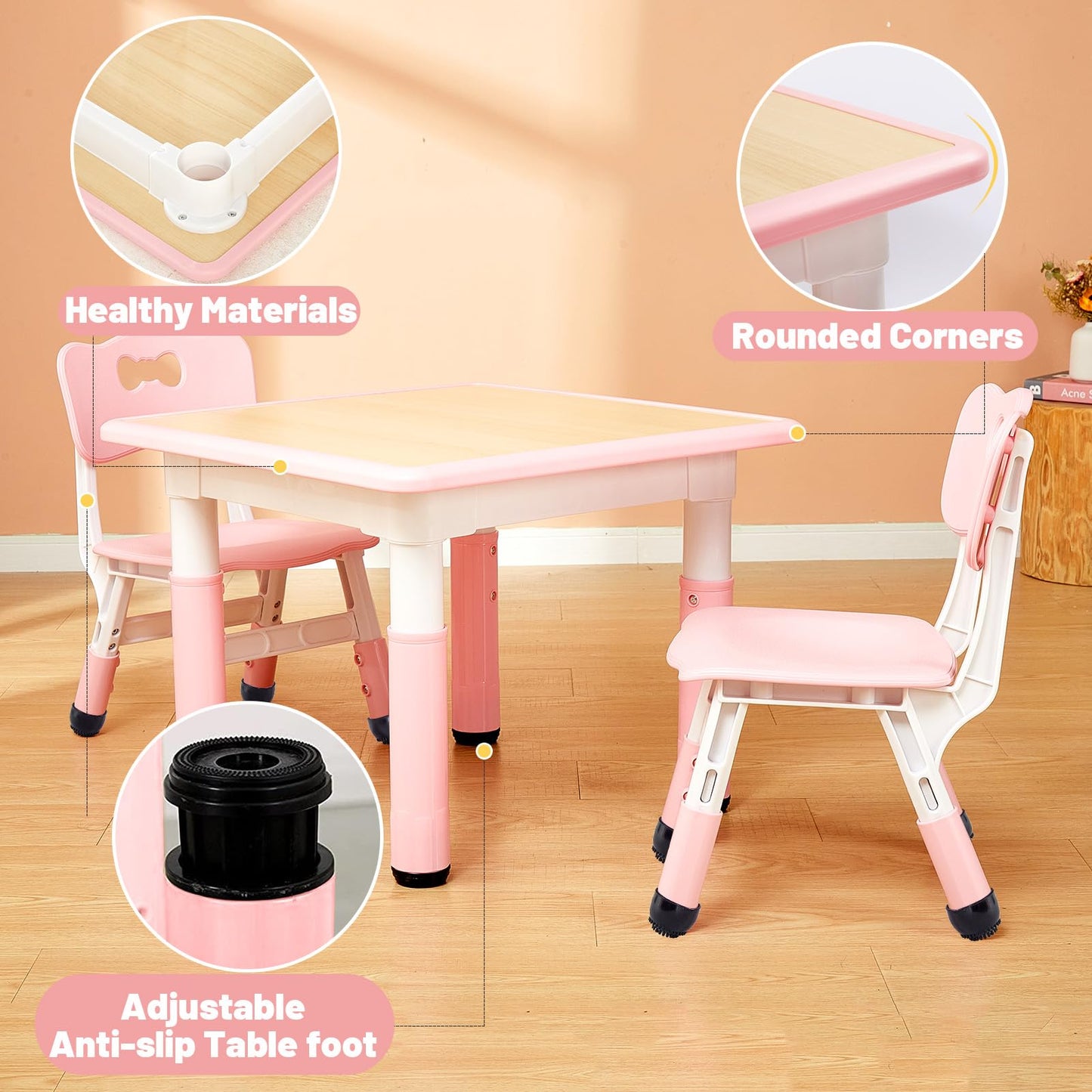 FUNLIO Adjustable Kids Table, 3 Level Height Adjustable