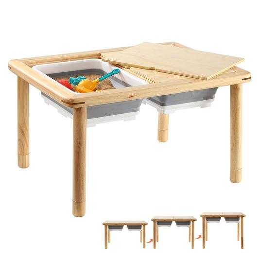 FUNLIO Wooden Sensory Table with 2 Bins for Toddlers 1-5