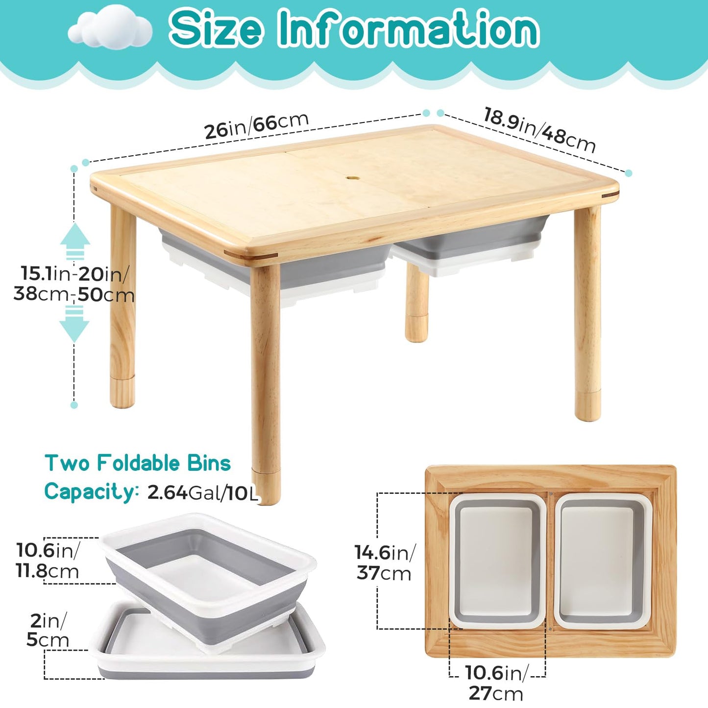 FUNLIO Wooden Sensory Table with 2 Bins for Toddlers 1-5