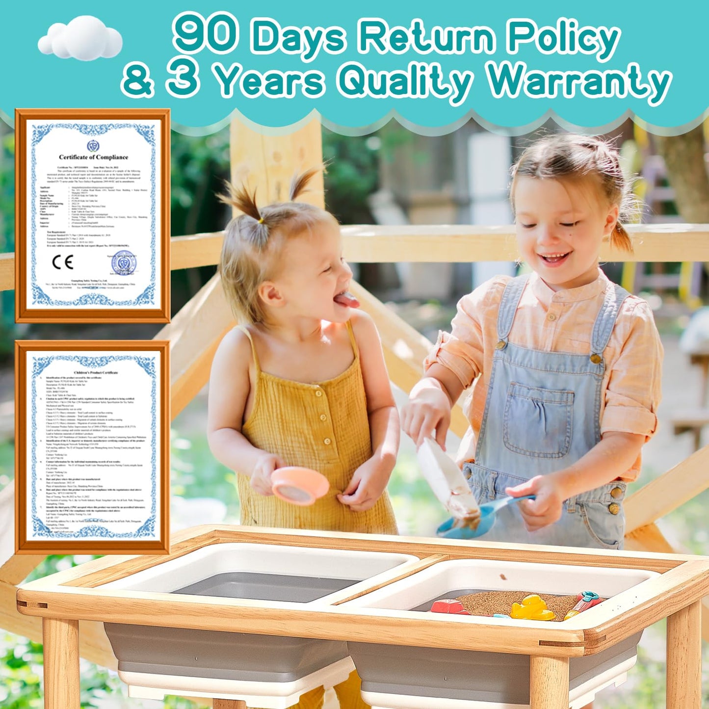 FUNLIO Wooden Sensory Table with 2 Bins for Toddlers 1-5