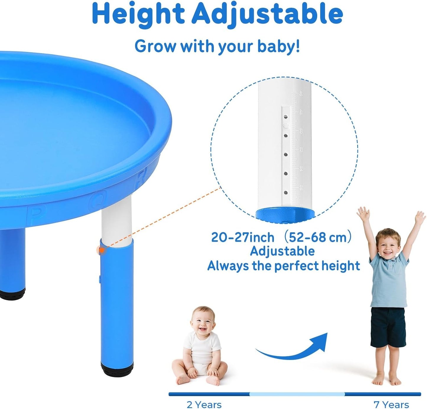 FUNLIO Sensory Table for Kids (27.6"), Height Adjustable Round Tuff Tray, Multi-Use as Water Table & Sand Table for Indoor & Outdoor, Easy 3-Min Assembly No Tools Needed - Blue