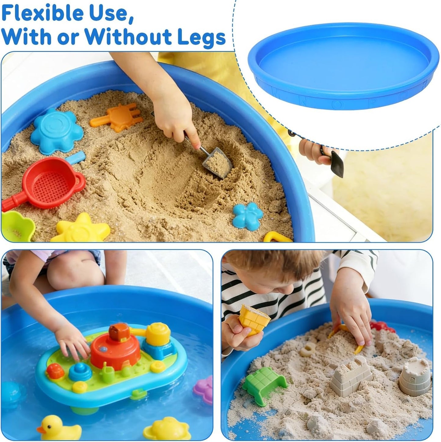 FUNLIO Sensory Table for Kids (27.6"), Height Adjustable Round Tuff Tray, Multi-Use as Water Table & Sand Table for Indoor & Outdoor, Easy 3-Min Assembly No Tools Needed - Blue