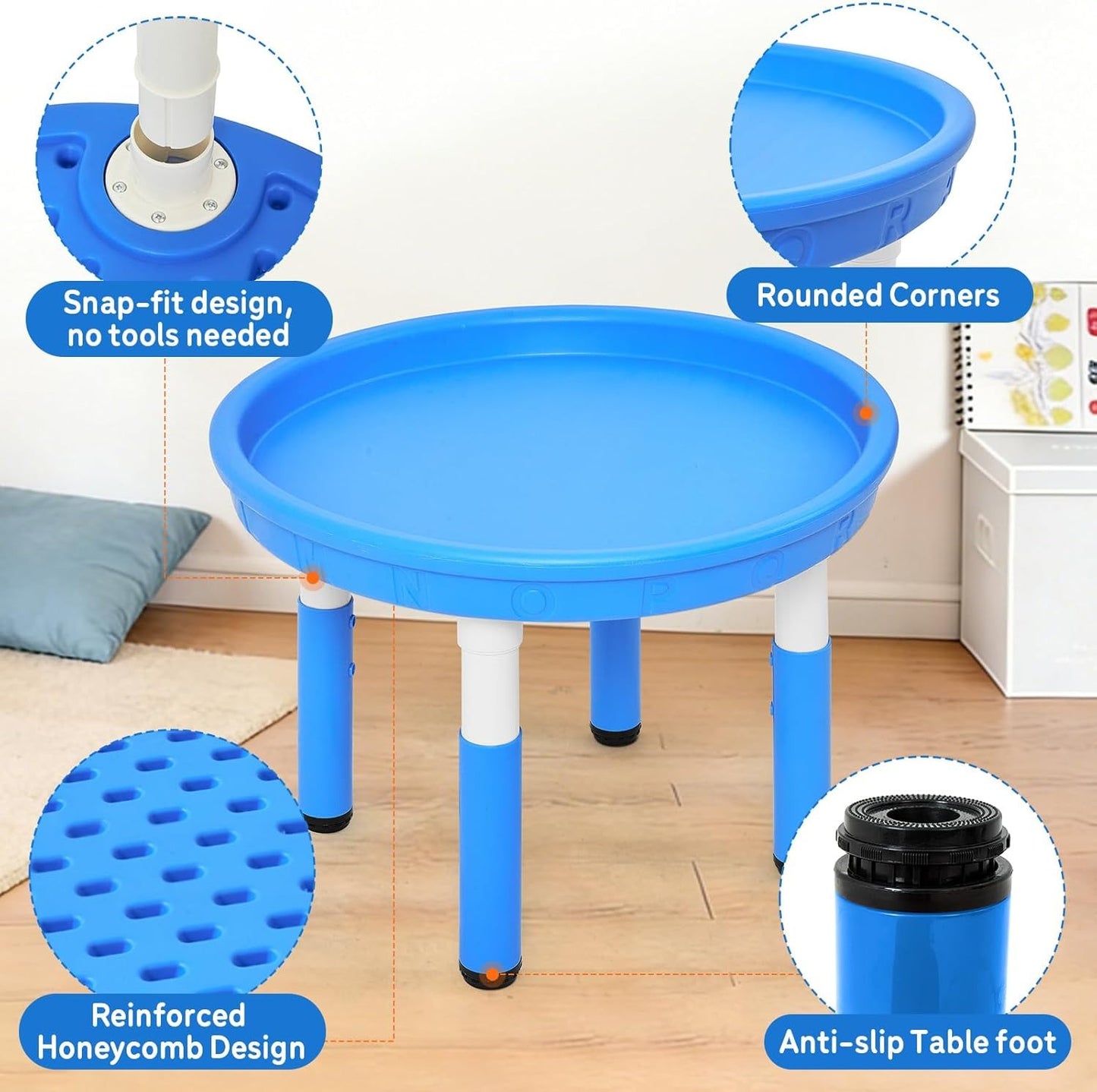 FUNLIO Sensory Table for Kids (27.6"), Height Adjustable Round Tuff Tray, Multi-Use as Water Table & Sand Table for Indoor & Outdoor, Easy 3-Min Assembly No Tools Needed - Blue