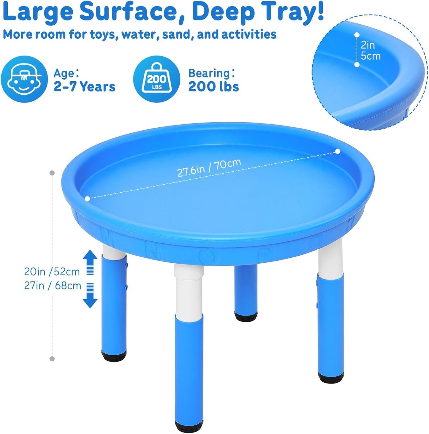 FUNLIO Sensory Table for Kids (27.6"), Height Adjustable Round Tuff Tray, Multi-Use as Water Table & Sand Table for Indoor & Outdoor, Easy 3-Min Assembly No Tools Needed - Blue