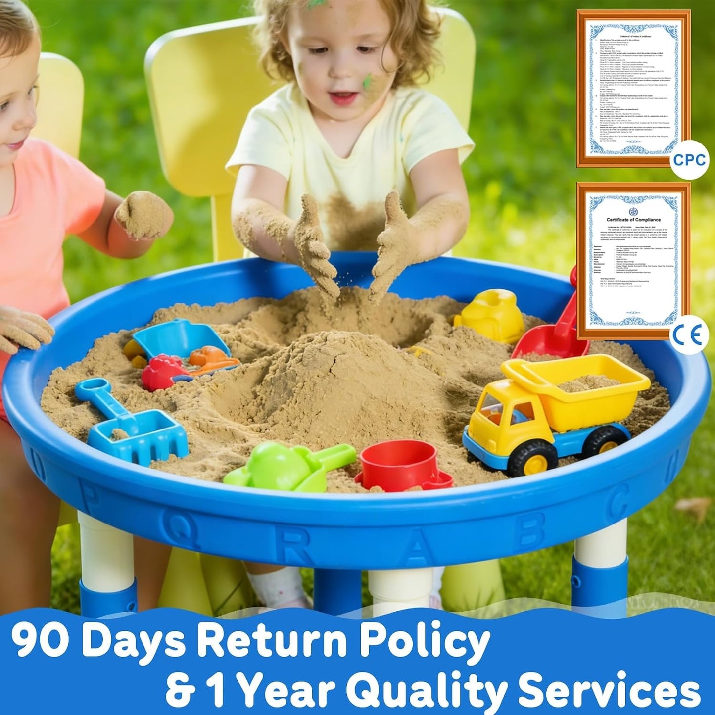 FUNLIO Sensory Table for Kids (27.6"), Height Adjustable Round Tuff Tray, Multi-Use as Water Table & Sand Table for Indoor & Outdoor, Easy 3-Min Assembly No Tools Needed - Blue