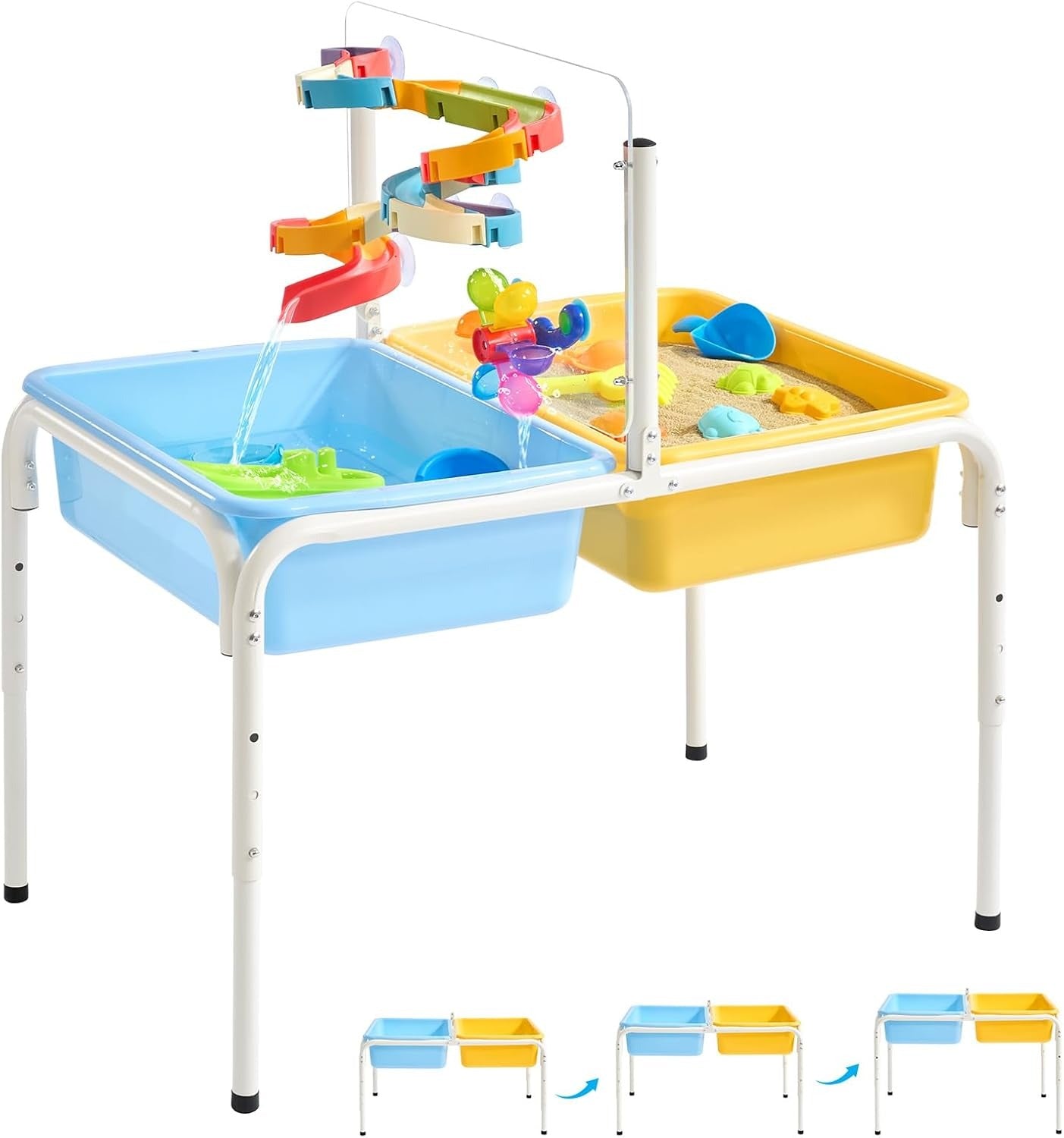 FUNLIO Toddler Water Table, Height Adjustable Sand and Water Table for Kids 3-6 Years, 4 in 1 Toddler Sensory Table with 2 Storage Bins, Acrylic Board & 16 Accessory Pieces
