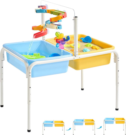 FUNLIO Toddler Water Table, Height Adjustable Sand and Water Table for Kids 3-6 Years, 4 in 1 Toddler Sensory Table with 2 Storage Bins, Acrylic Board & 16 Accessory Pieces