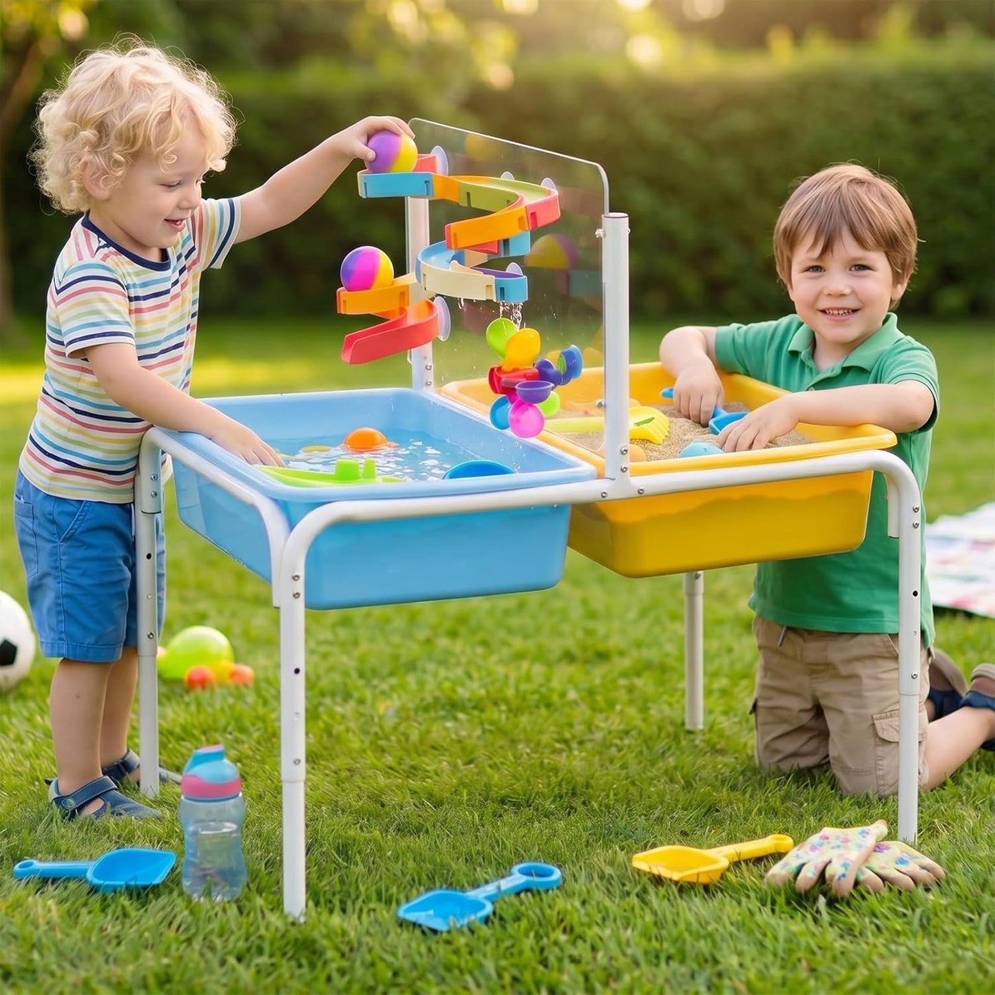 FUNLIO Sand and Water Table, 3 - Level Height Adjustable for Kids 3-6 Years