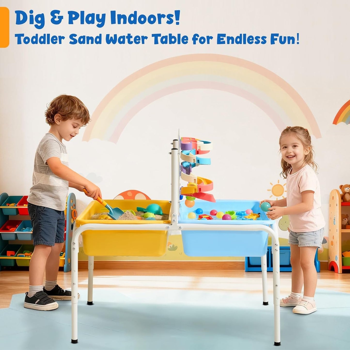 FUNLIO Sand and Water Table, 3 - Level Height Adjustable for Kids 3-6 Years