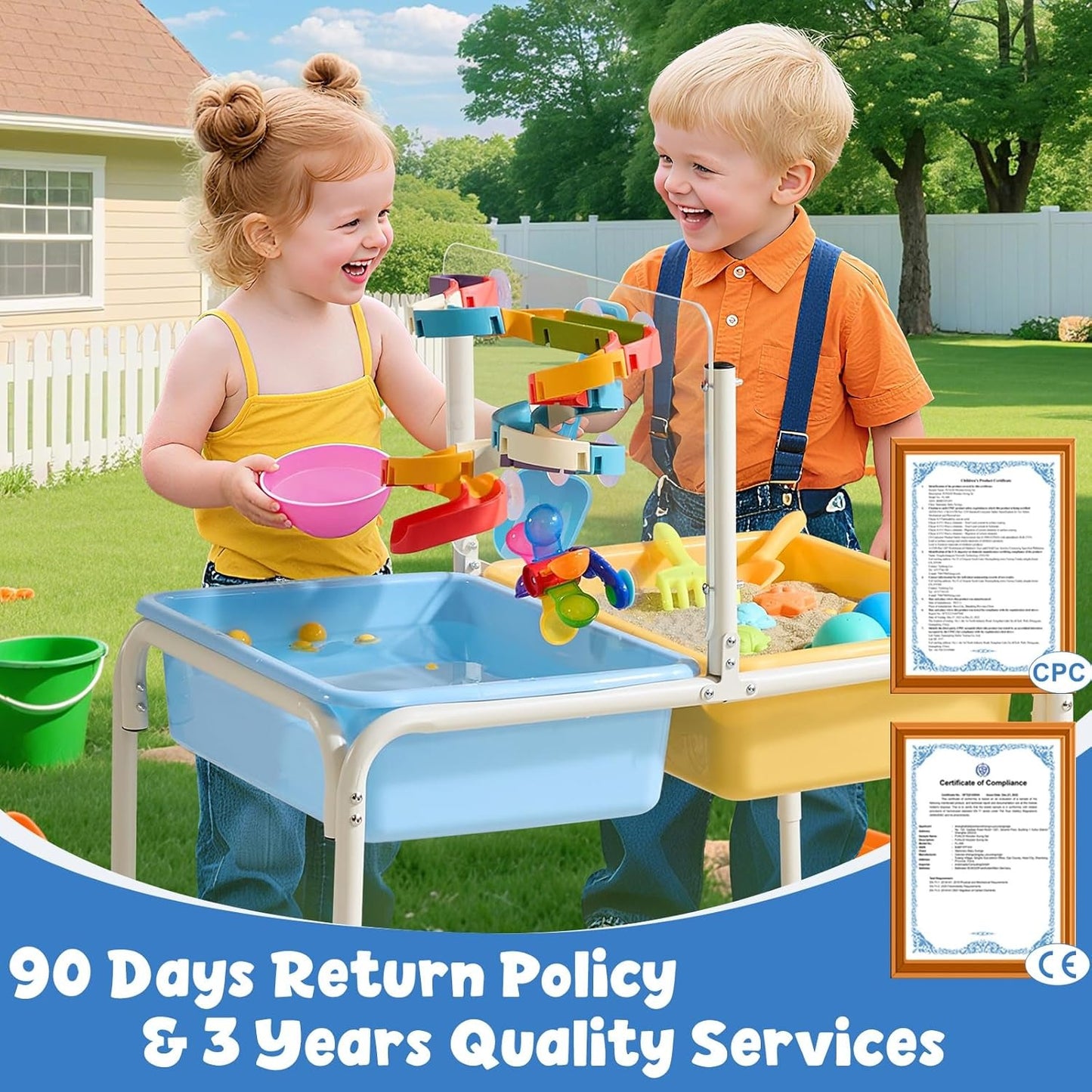 FUNLIO Sand and Water Table, 3 - Level Height Adjustable for Kids 3-6 Years