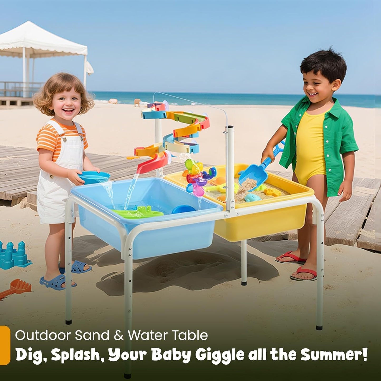 FUNLIO Sand and Water Table, 3 - Level Height Adjustable for Kids 3-6 Years