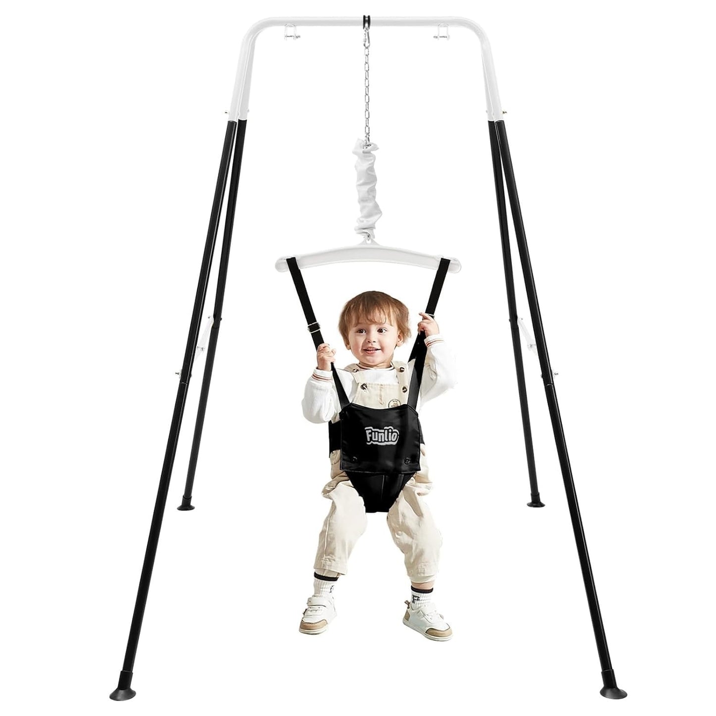 FUNLIO Baby Jumper with Stand for 6-24 Months, Infant Jumper for Indoor/Outdoor Play- Black