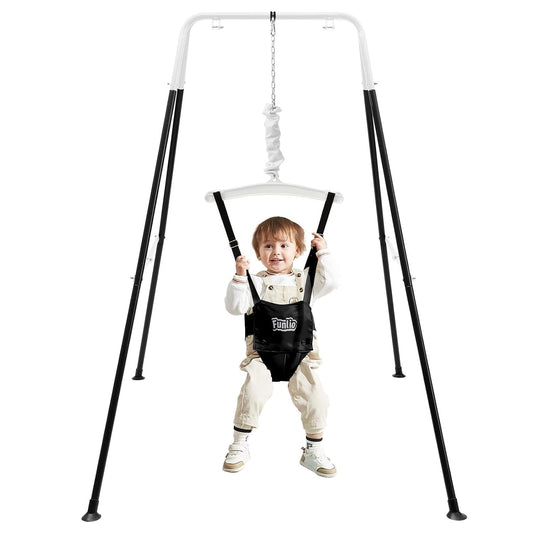 FUNLIO Baby Jumper with Stand for 6-24 Months, Infant Jumper for Indoor/Outdoor Play- Black