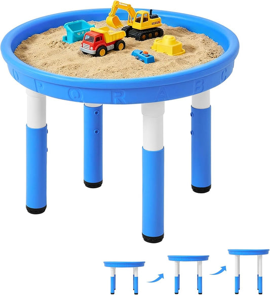 FUNLIO Sensory Table for Kids (27.6"), Height Adjustable Round Tuff Tray, Multi-Use as Water Table & Sand Table for Indoor & Outdoor, Easy 3-Min Assembly No Tools Needed - Blue