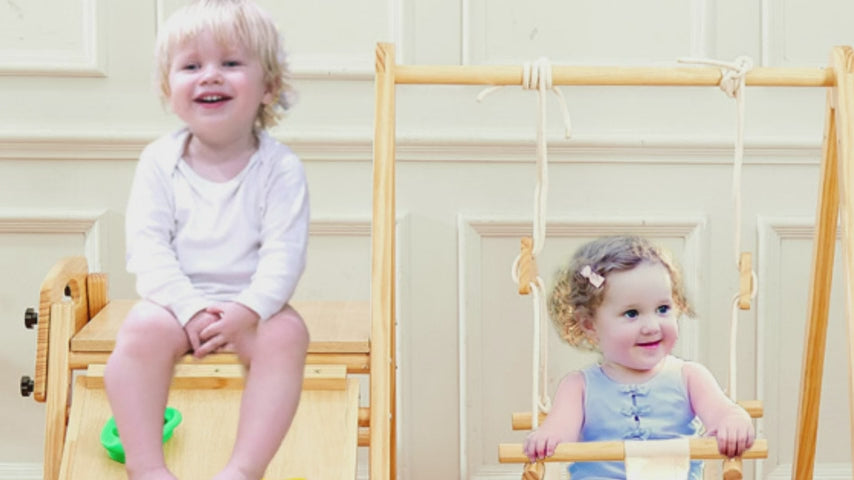 FUNLIO　子供用室内ジャングルジム FUNLIO 4-in-1 Wooden Toddler Swing and Slide Set, Foldable