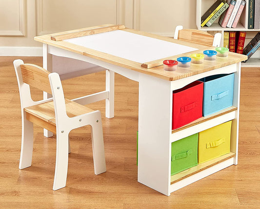 FUNLIO Wooden Kids Art Table & 2 Chairs Set (for Ages 3-8)