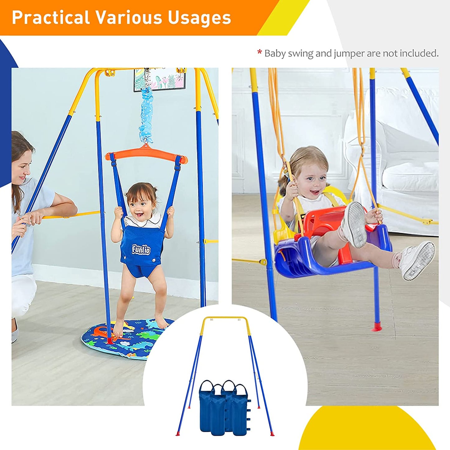 FUNLIO Foldable Swing Stand for Kids with 4 Sandbags