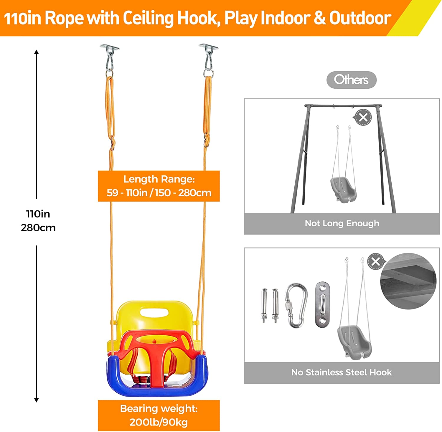 Ceiling hook outlet for baby swing