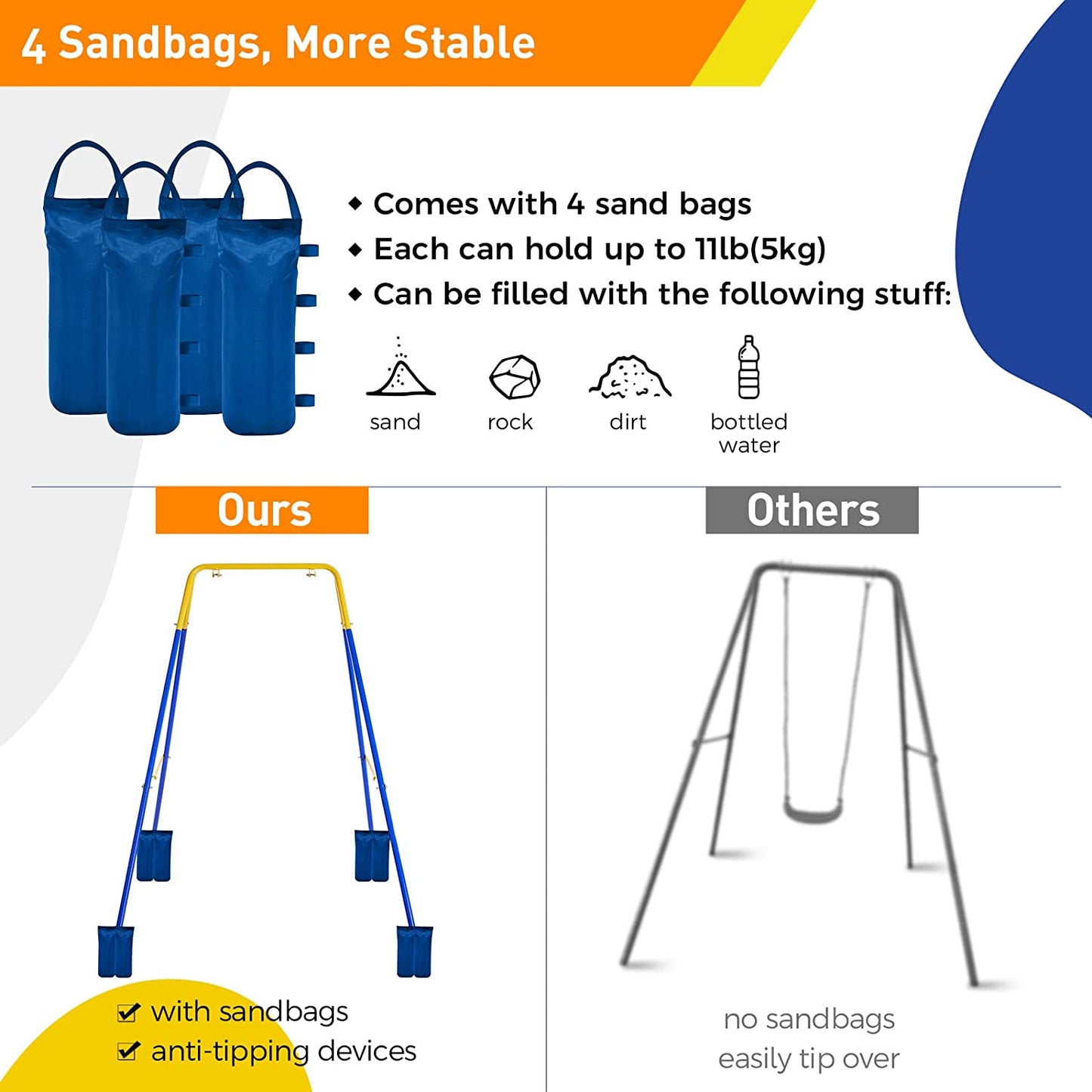 FUNLIO Foldable Swing Stand for Kids with 4 Sandbags