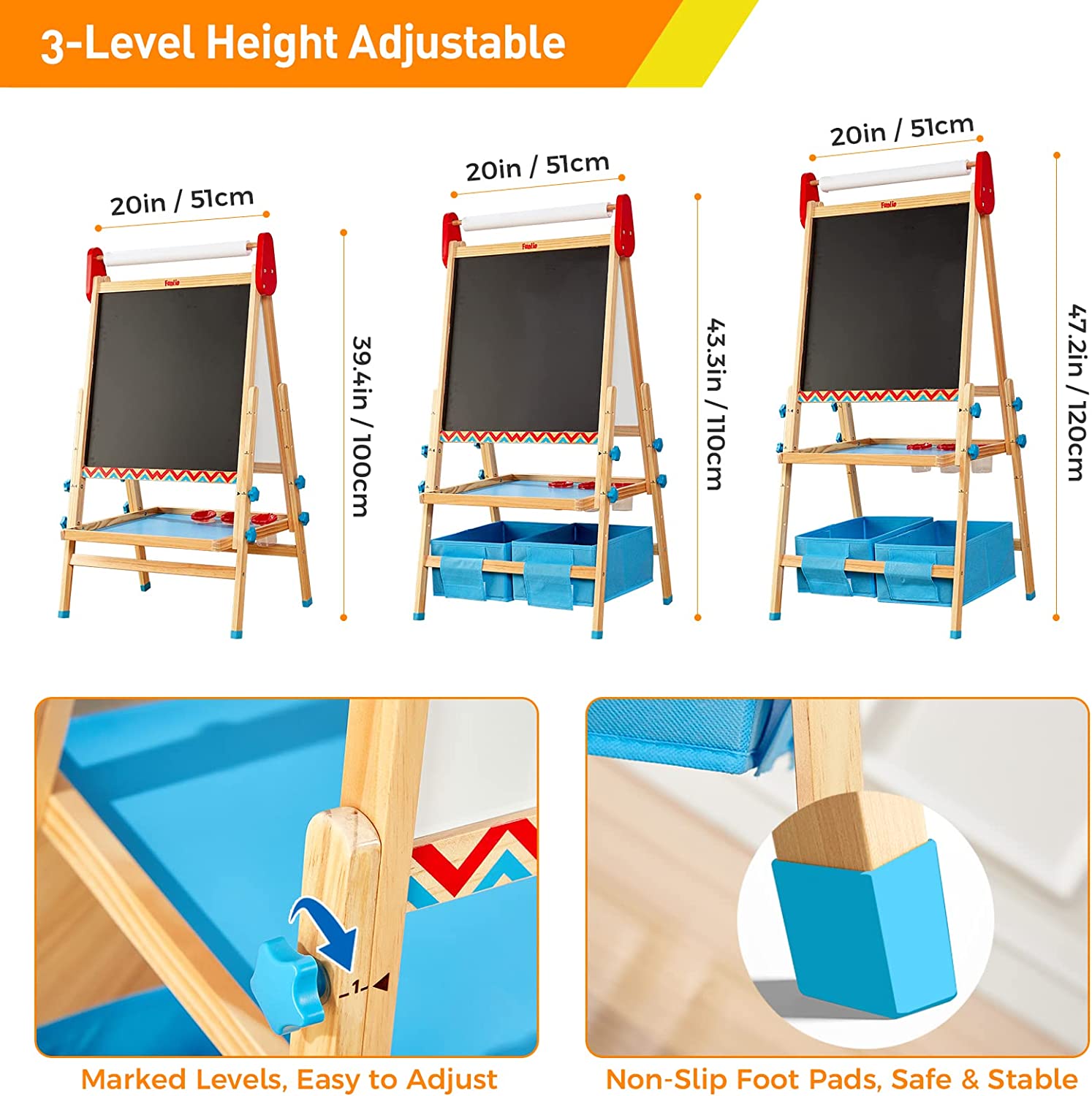 Wooden Easel for Kids 3 in 1 Kids Easel with Paper Roll Adjustable Height  Art Easel, Double Sided Chalkboard & Whiteboard for Kids Toddlers Birthday